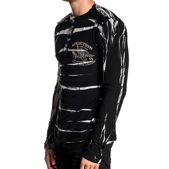 Affliction Men's Small Live Fast Grim Reaper Cotton Henley Black Long Sleeve Tee - Picture 3 of 4